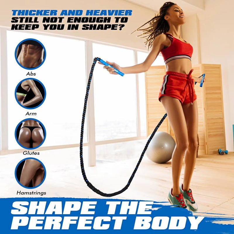 Ayombo Jump Rope, Weighted Jump Rope for Fitness, Boxing Equipment Jump Ropes for Men Women, Battle Skipping Ropes for Exercise, Suitable for Boxing, Cardio, Training Muscle Speed Home Gym Workout Equipment - Image 5